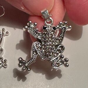 Vintage Frog Jewelry Set Silver with Crystals Necklace Bracelet Earrings